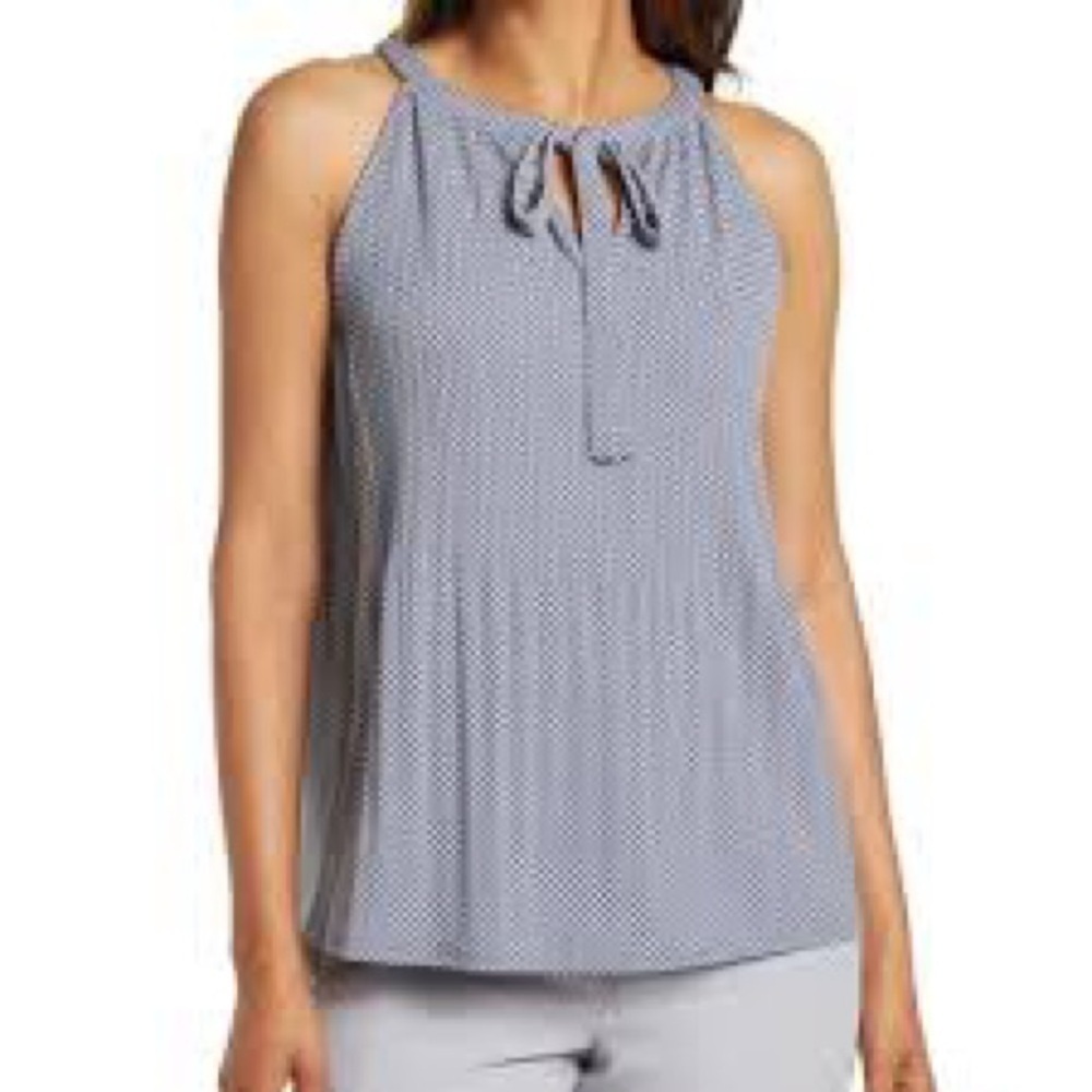 698 - Adrianna Papell NWOT Polka Dot Sleeveless Top - Blue and White, Size Large